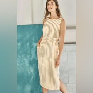 Boden Womens Maggie Sheath Linen Dress Midi US 6R White Tan Striped NWT